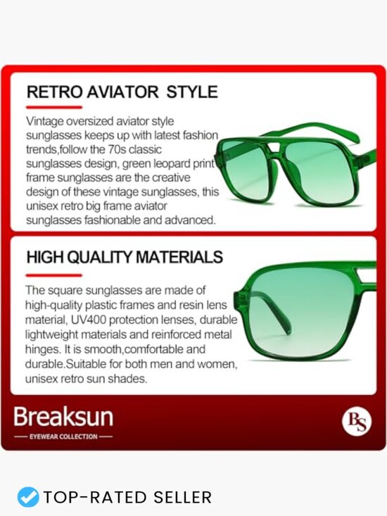 Retro Square Aviator Sunglasses Trendy Oversized Vintage Shades UV400